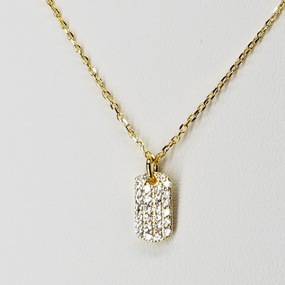 NWT Ultrachic Dainty Dog Tag Pave CZ Necklace - Picture 3 of 10